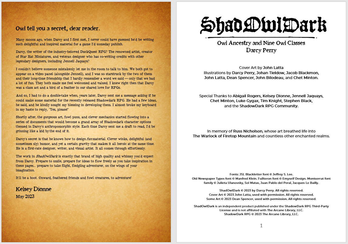 ShadOwlDark by Darcy Perry for Shadowdark RPG