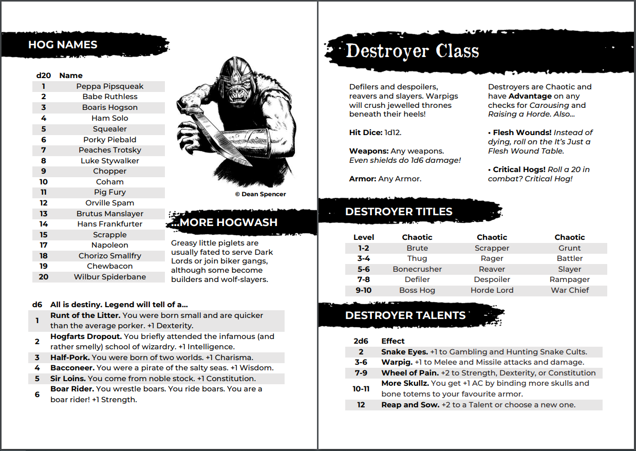 ShadowDark Pork Ancestry & Destroyer Class